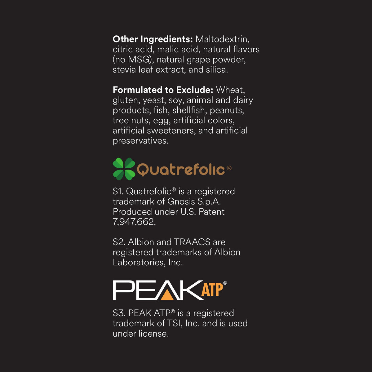 FitBoost+ label, other ingredients, formulated to exclude and trademark notes