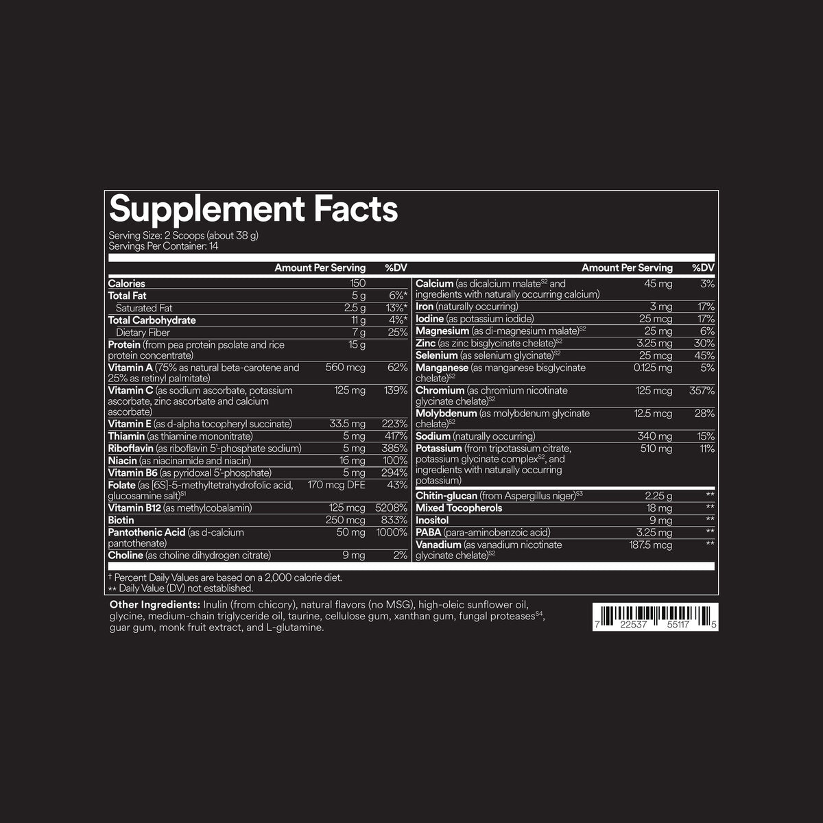 FitPlant+ Vanilla plant protein label, Supplement Facts panel and other ingredients