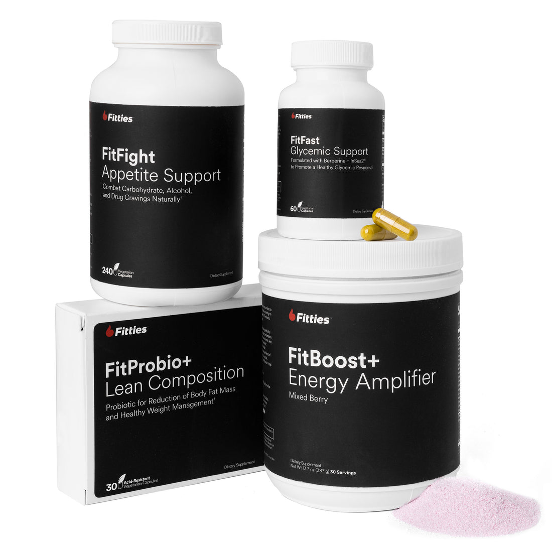 Fitties Burn & Boost Stack with FitBoost+, FitProbio+, FitFight, and FitFast