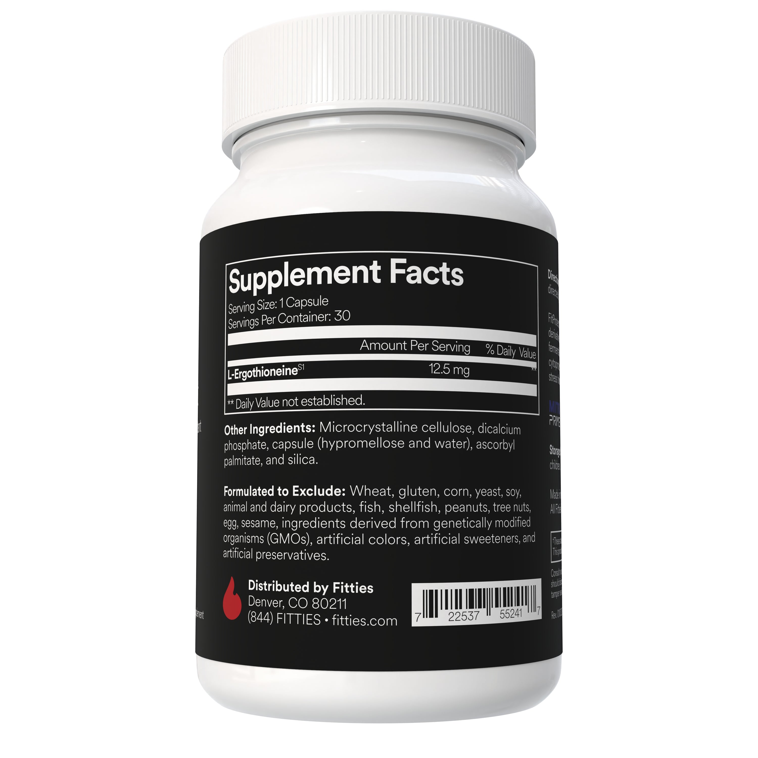 Fitties FitProtect supplement bottle with supplement facts label on a white background