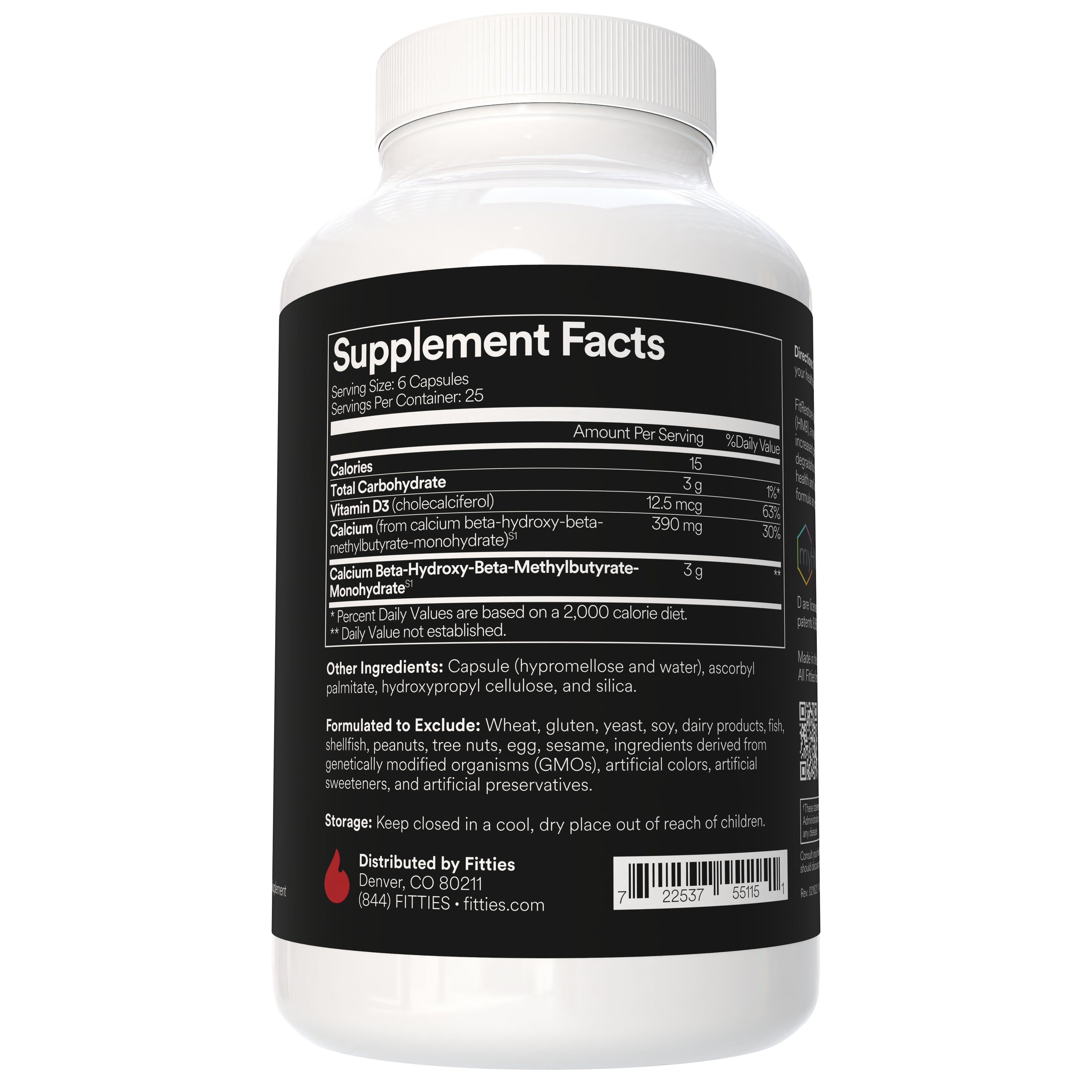Fitties FitRestore supplement bottle with supplement facts on a white background