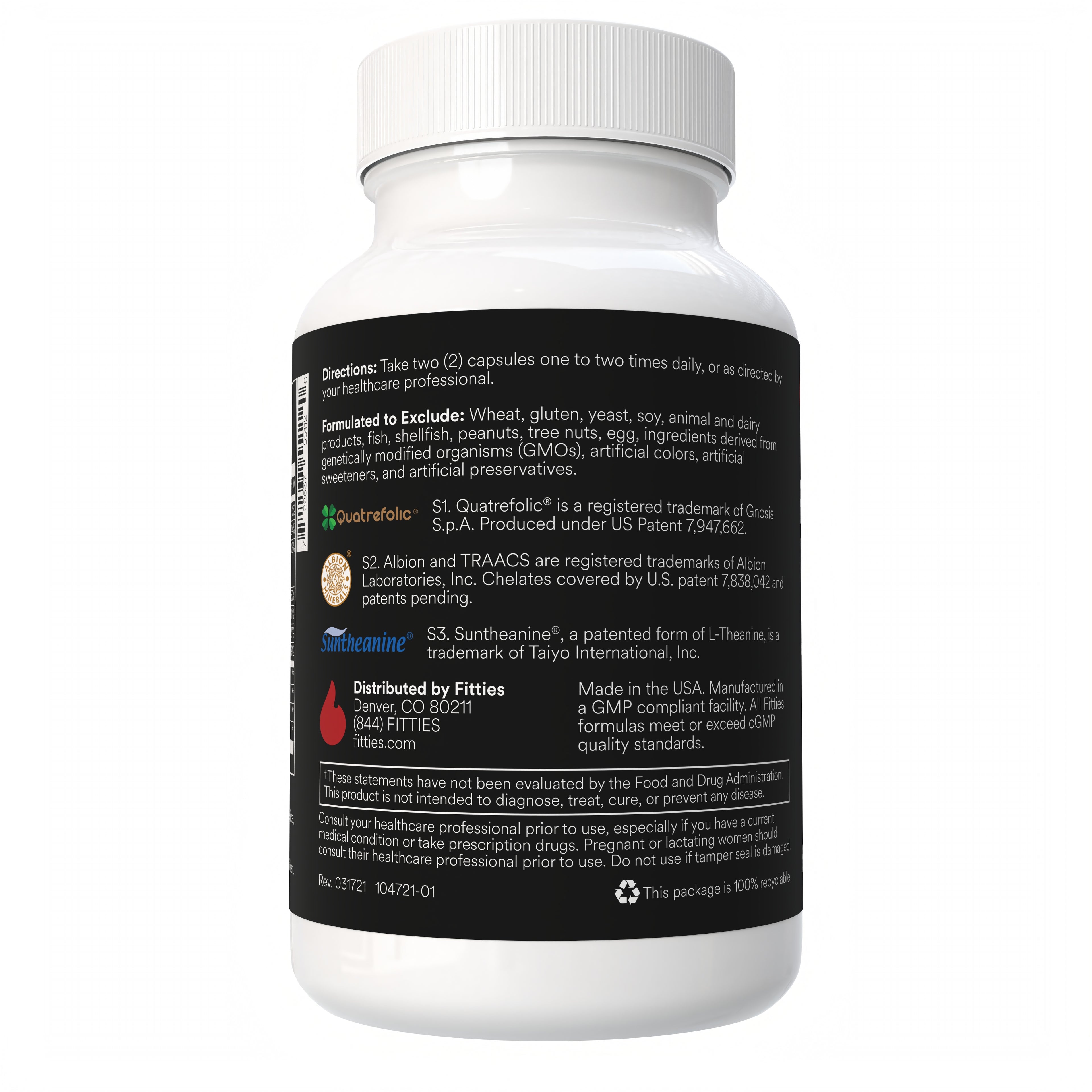 Fitties FitWell supplement bottle with directions on a white background