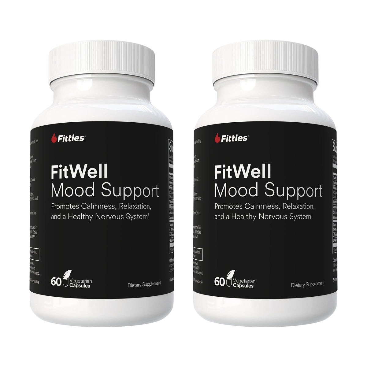 Two bottles of Fitties FitWell, front labels, on a white background