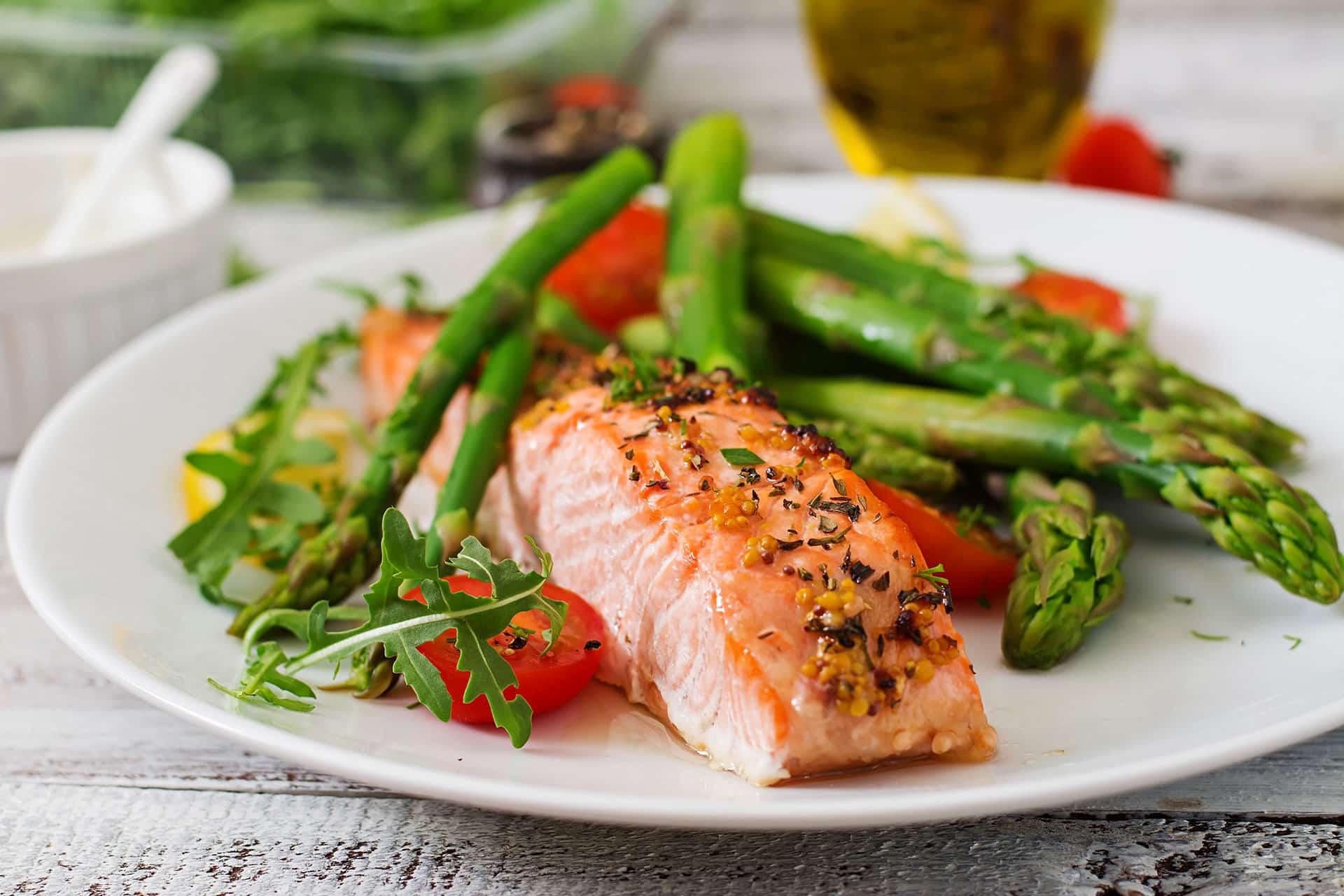 Salmon and asparagus dinner