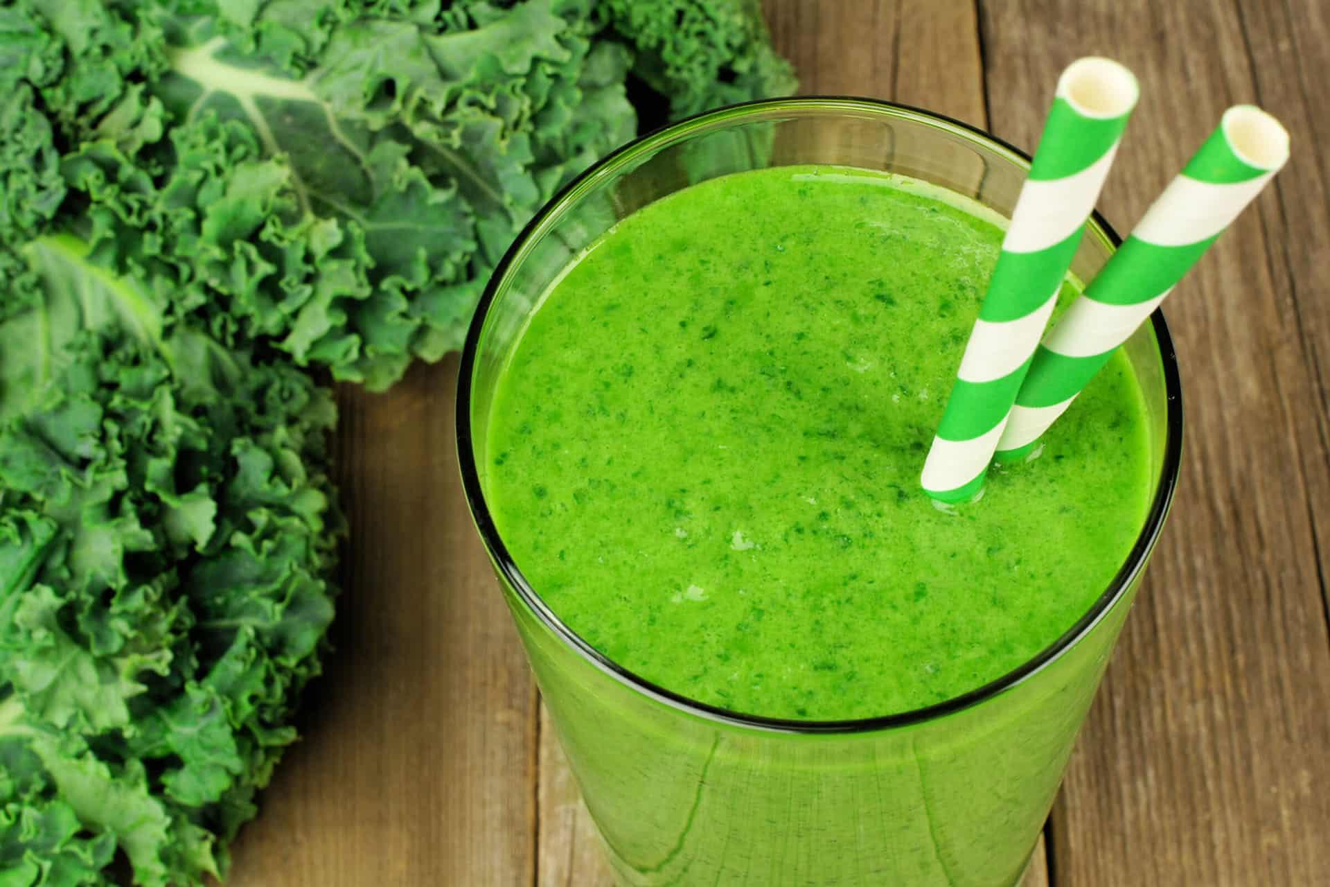 Overhead closeup of green smoothie