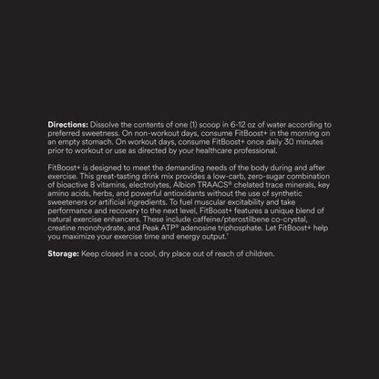 FitBoost+ label, directions, description and storage