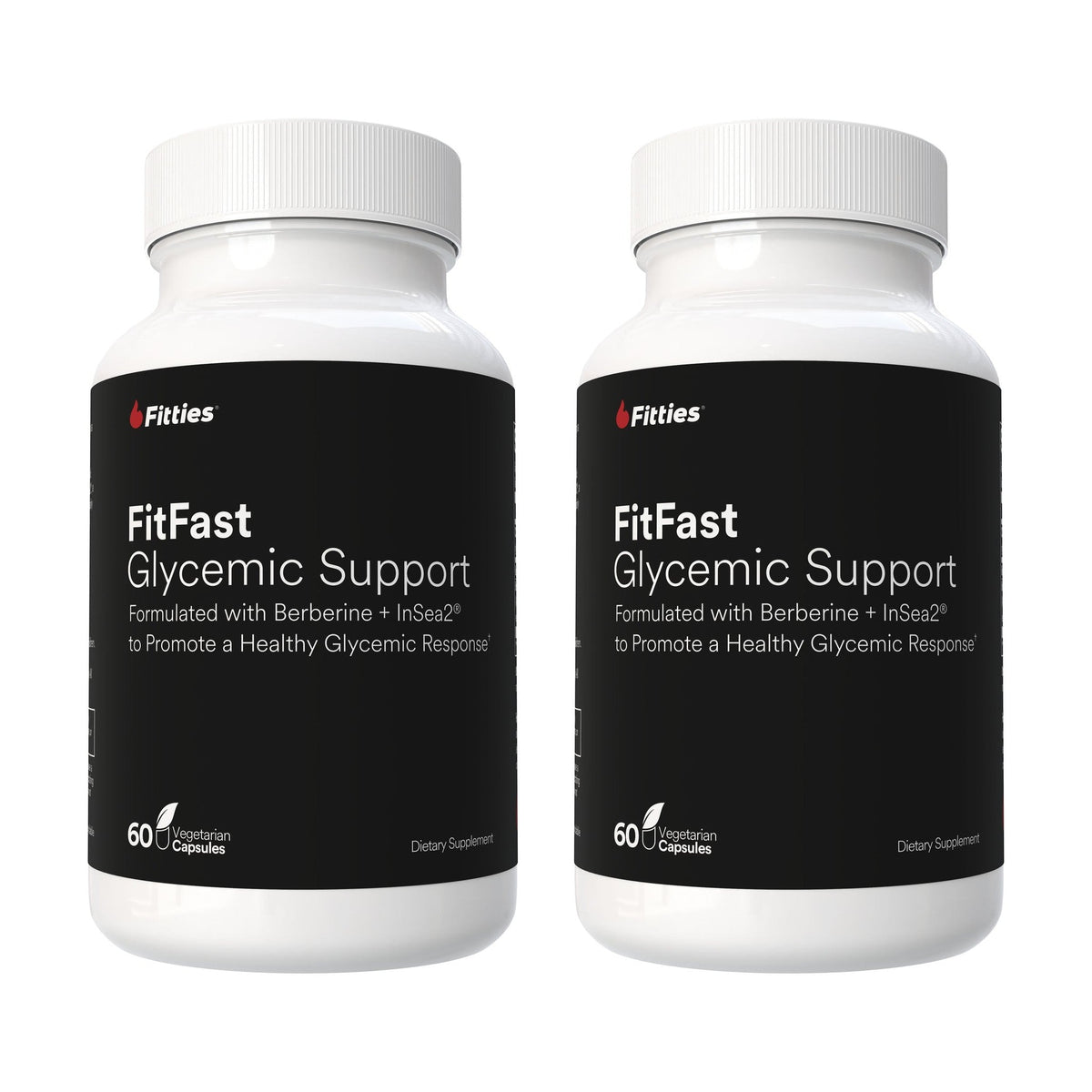 Two bottles of Fitties FitFast, front labels, on a white background