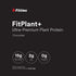 FitPlant+ Chocolate plant protein label, front panel with 15g protein, 2g net carbs and 0g added sugar or stevia