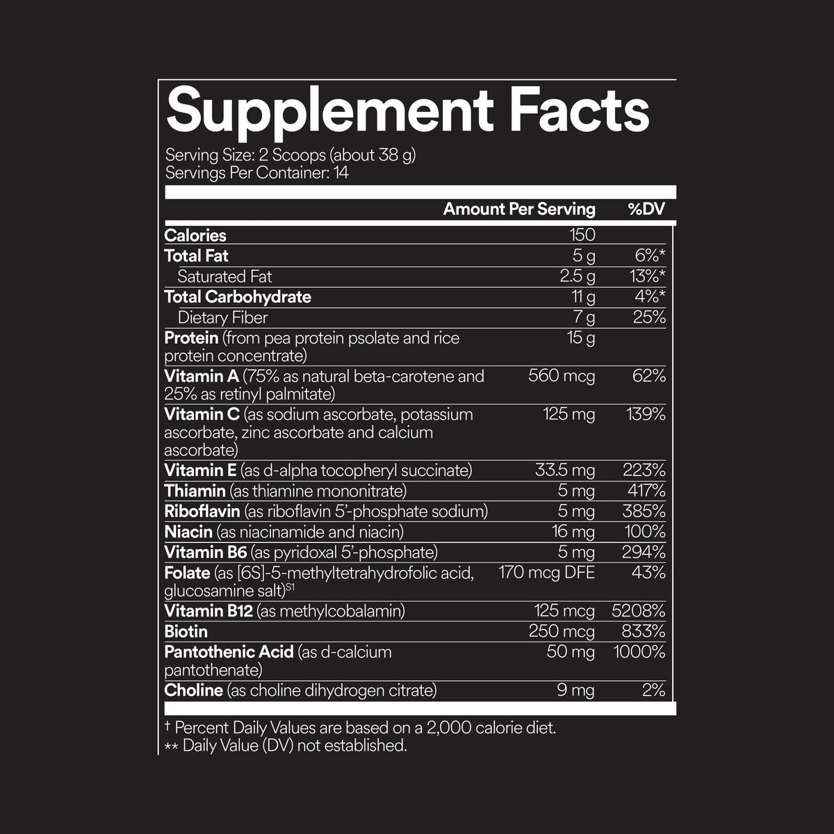 FitPlant+ Vanilla plant protein label, Supplement Facts panel, left half