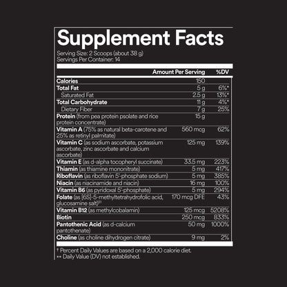 FitPlant+ Vanilla plant protein label, Supplement Facts panel, left half