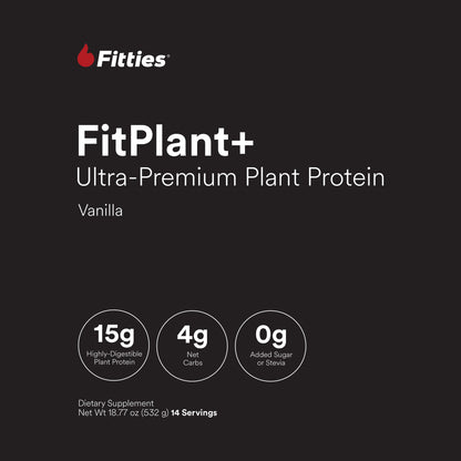FitPlant+ Vanilla plant protein label, front panel