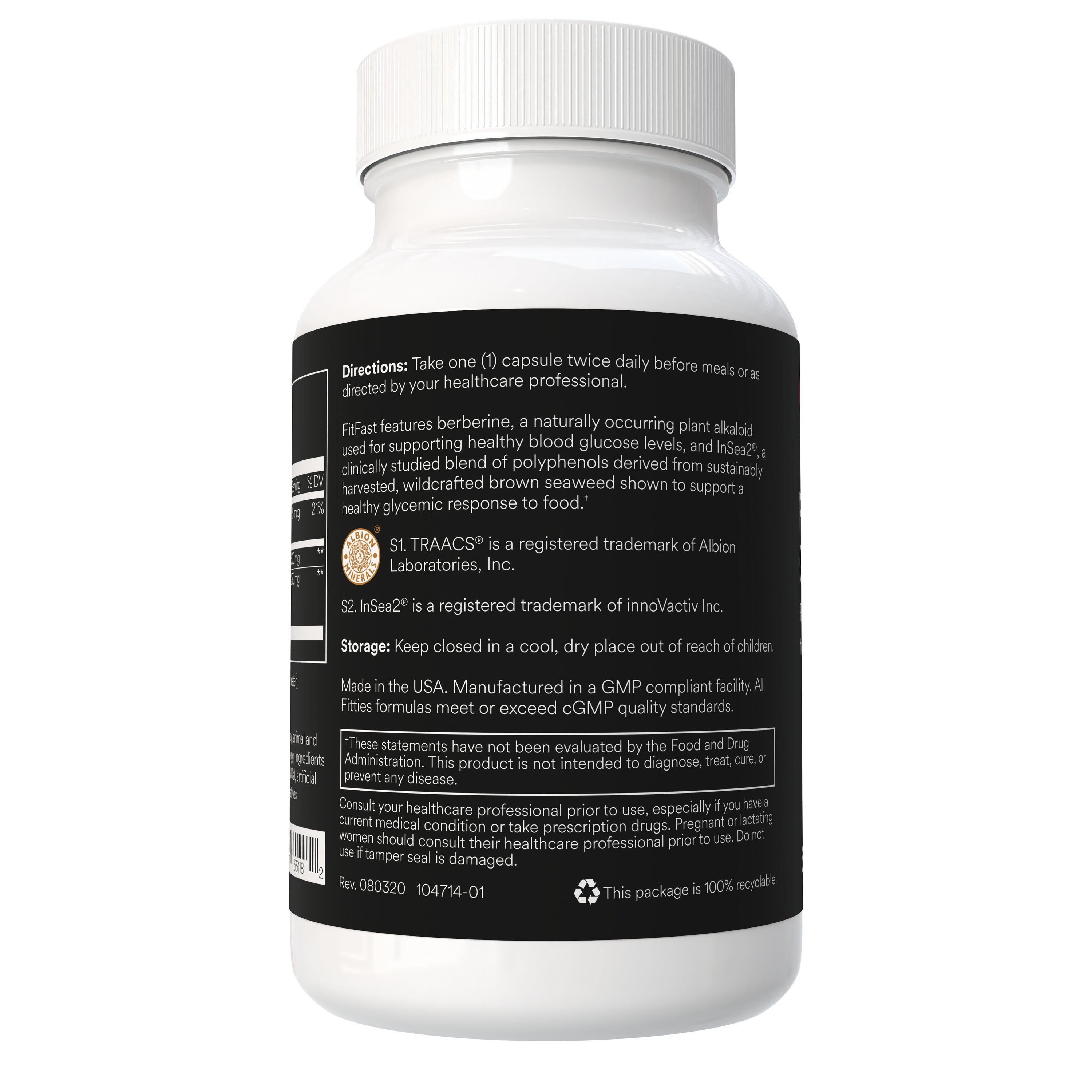 Fitties FitFast supplement bottle with directions on a white background