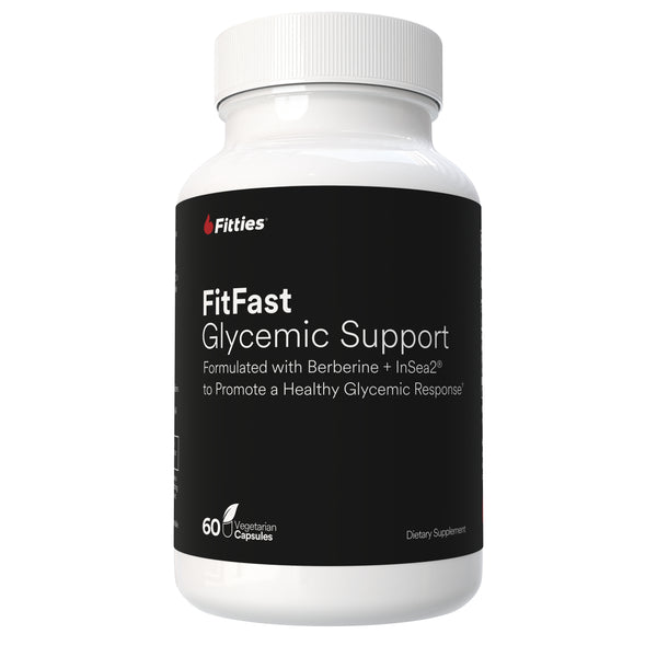 Fitties FitFast Glycemic Support supplement bottle on a white background