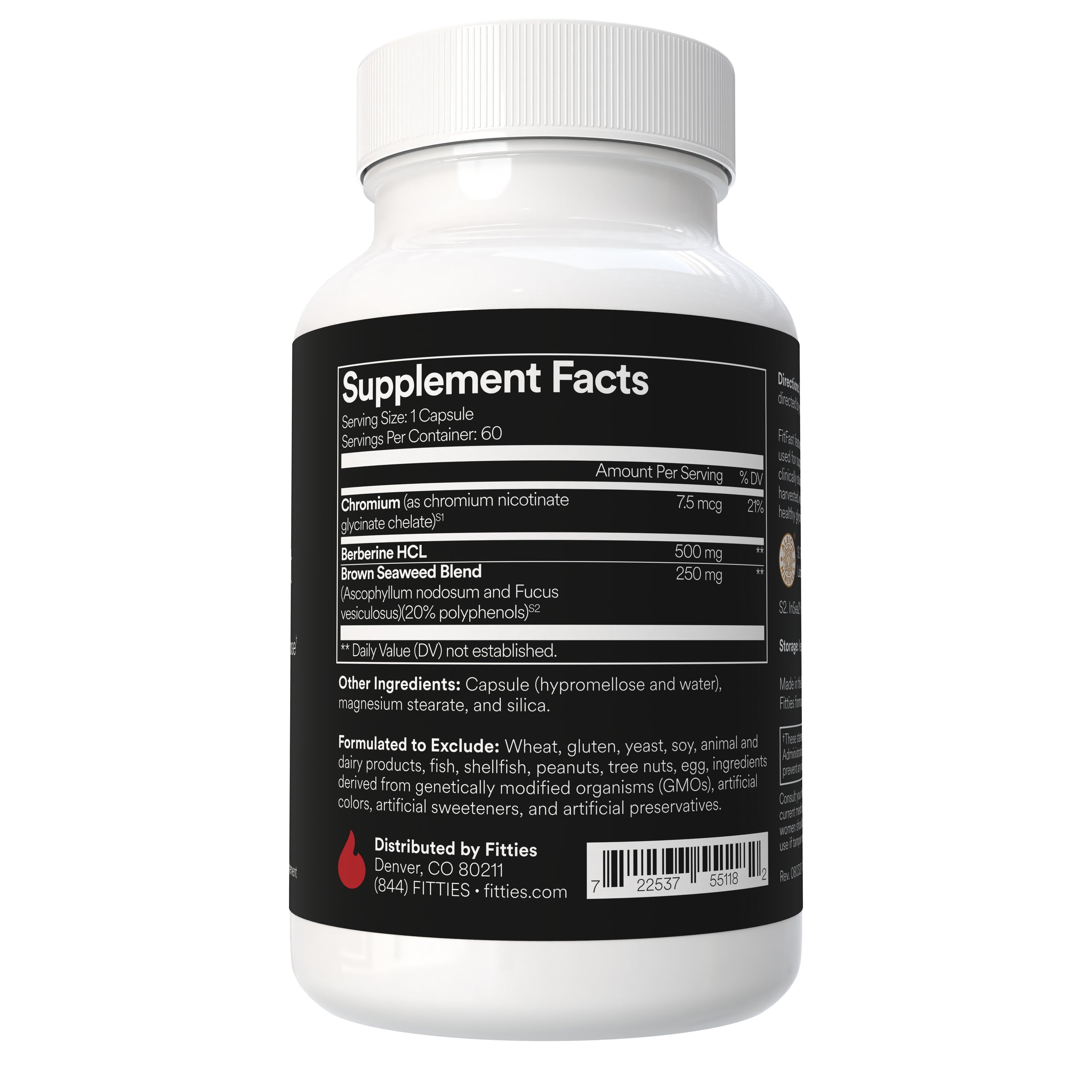 Fitties FitFast supplement bottle with supplement facts on a white background
