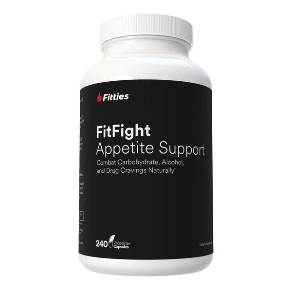 Fitties FitFight Appetite Support supplement bottle on a white background