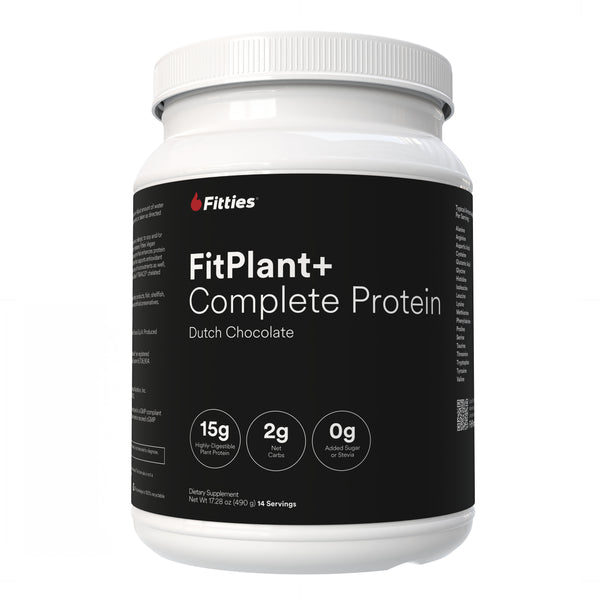 Fitties FitPlant+ supplement container on a white background
