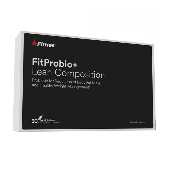 Fitties FitProbio+ probiotic supplement packaging on a white background