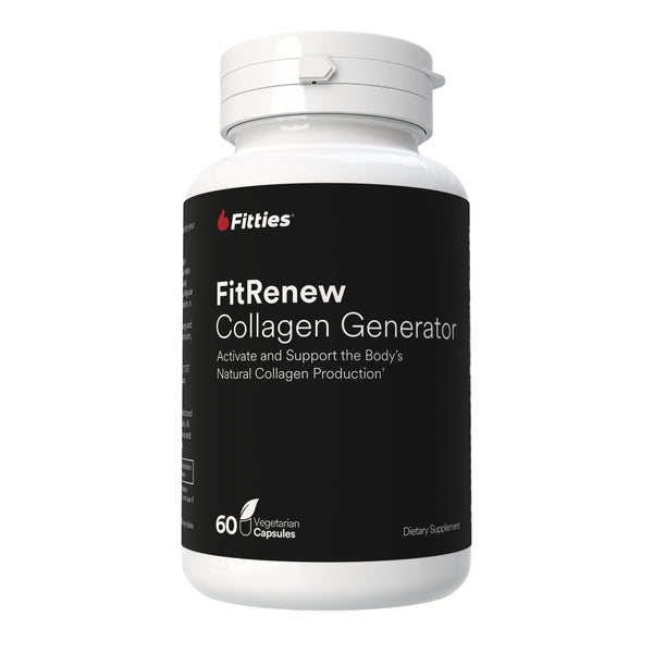 Fitties FitRenew Collagen Generator supplement bottle on a white background