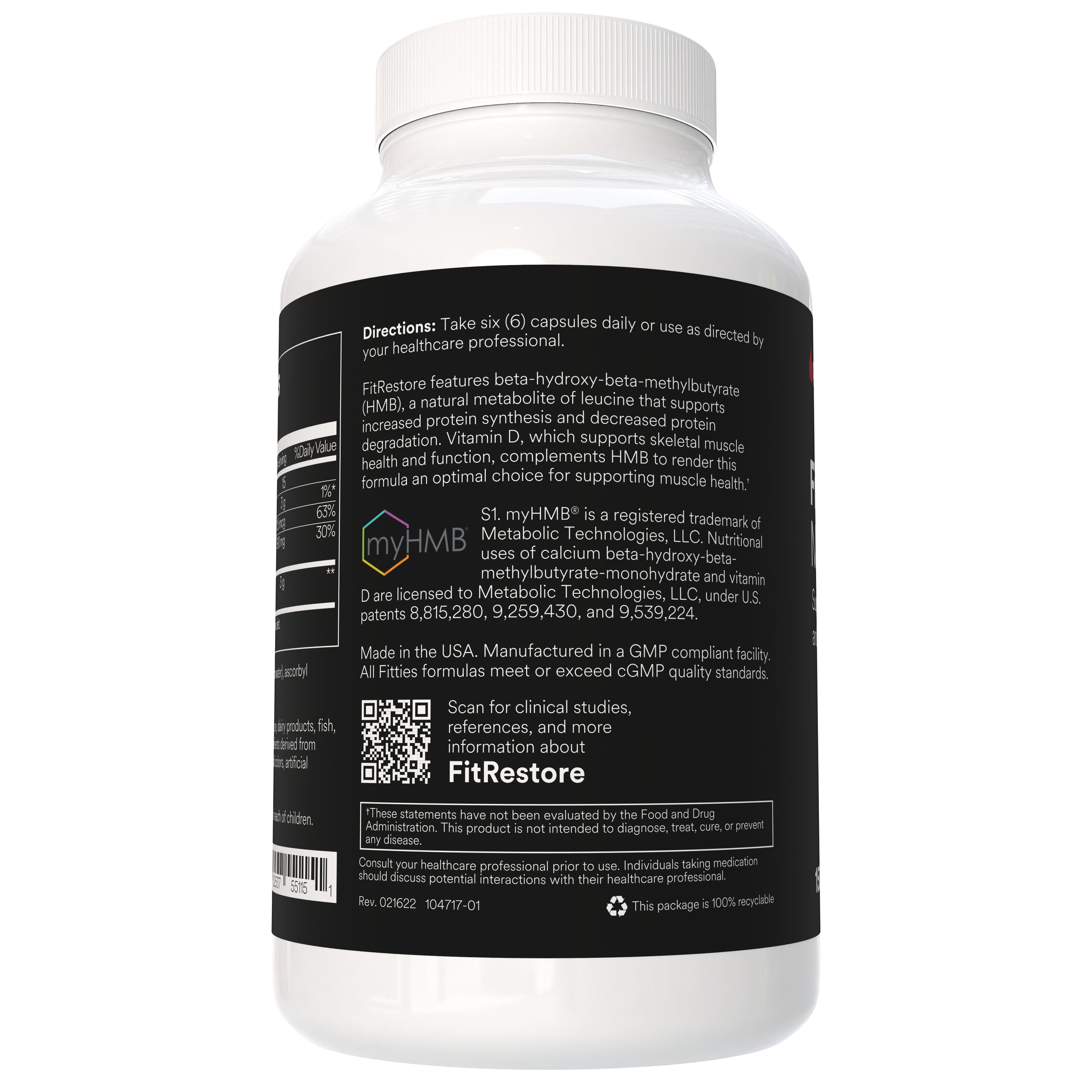 Fitties FitRestore supplement bottle with directions on a white background