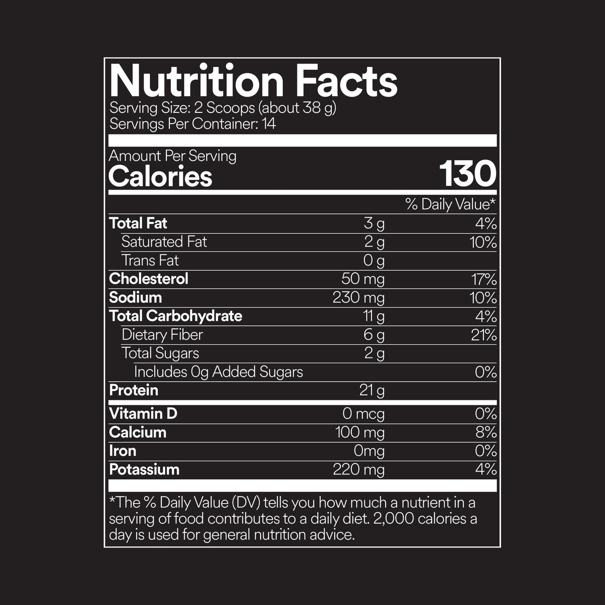 FitWhey+ Vanilla whey protein label, Nutrition Facts panel