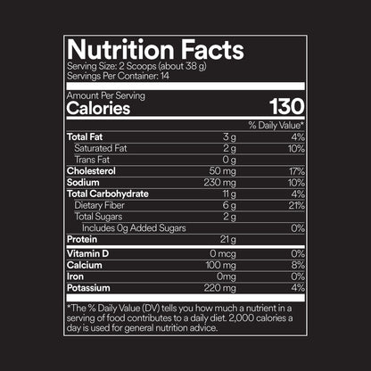 FitWhey+ Vanilla whey protein label, Nutrition Facts panel